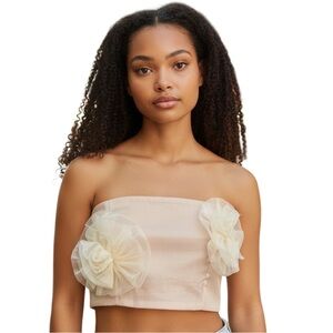 Know One Cares Flower‎ Strapless Crop Top, Color Beige, Size Medium